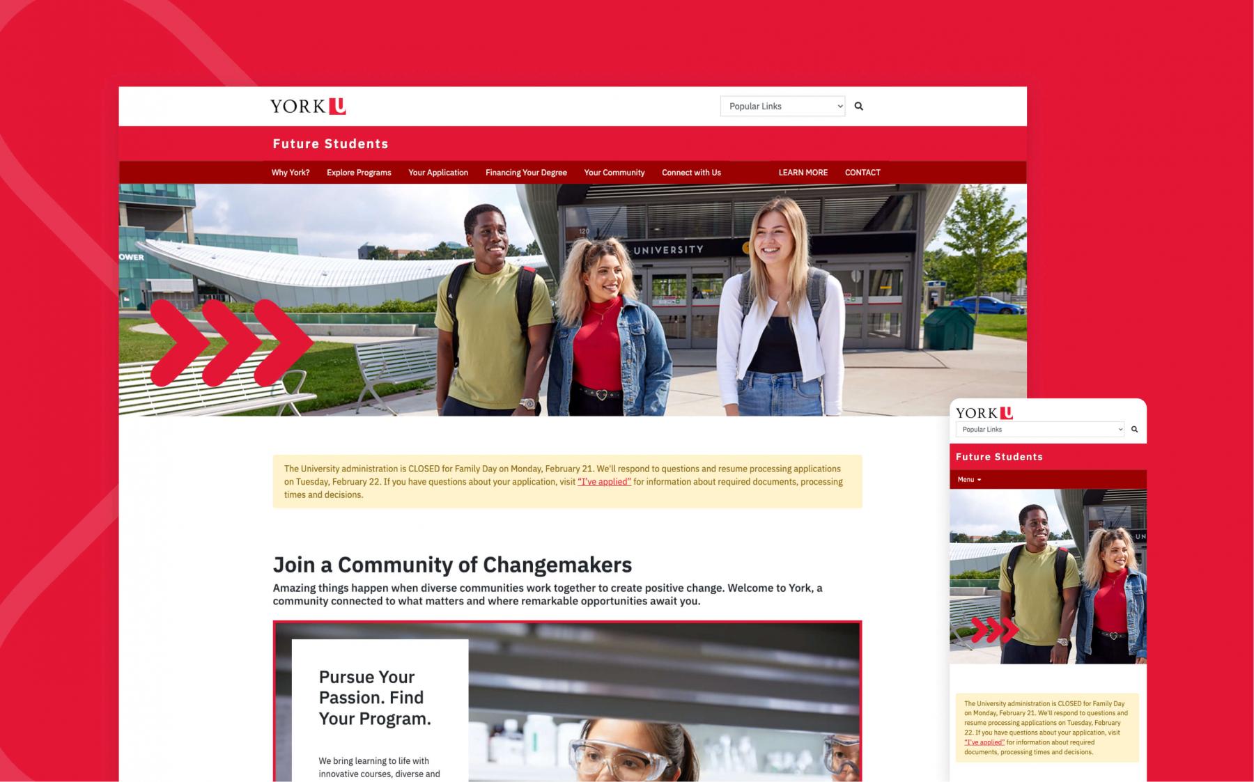 York U Future Students Desktop and mobile screenshots