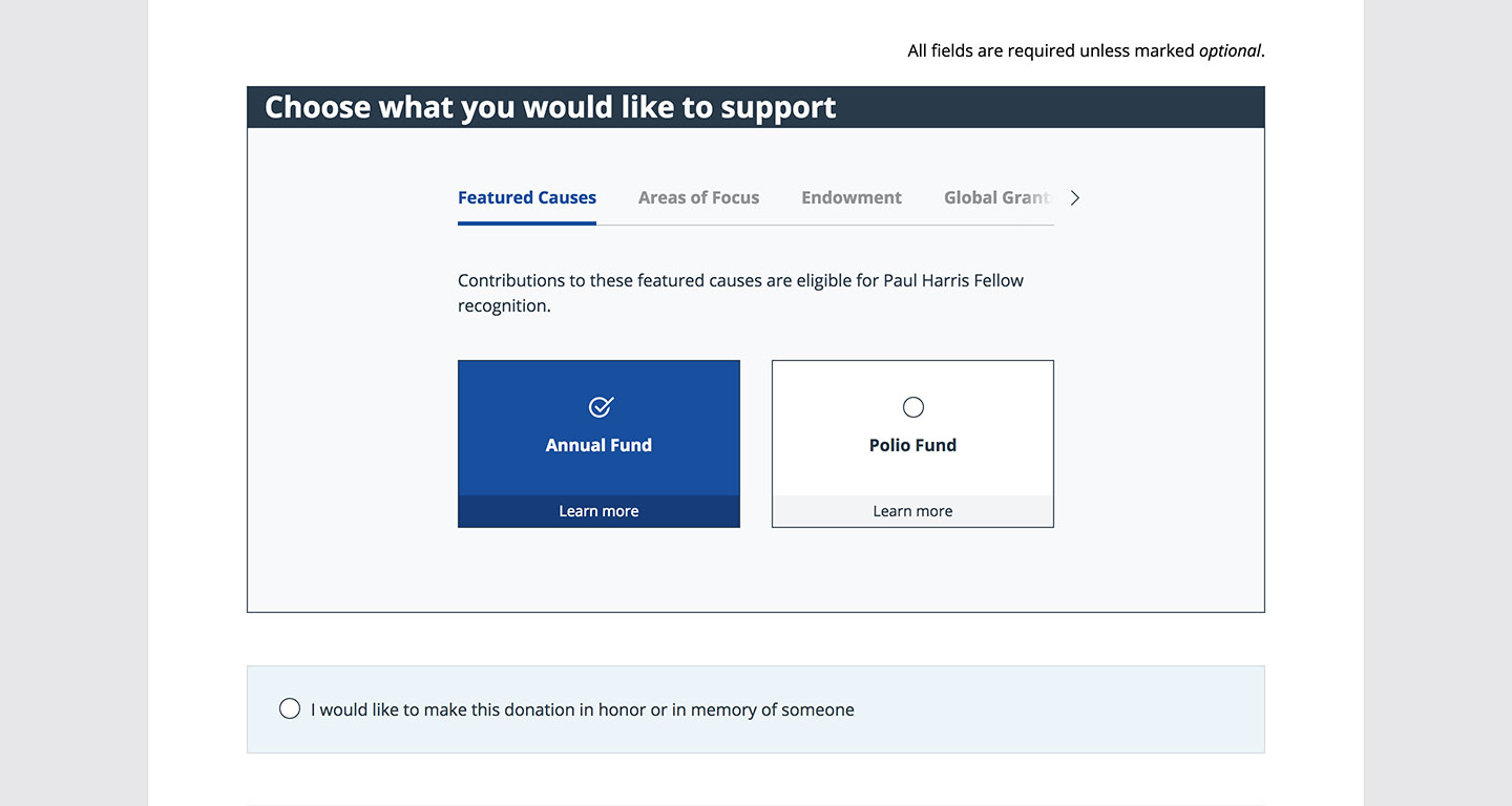 Users can choose their donation fund.
