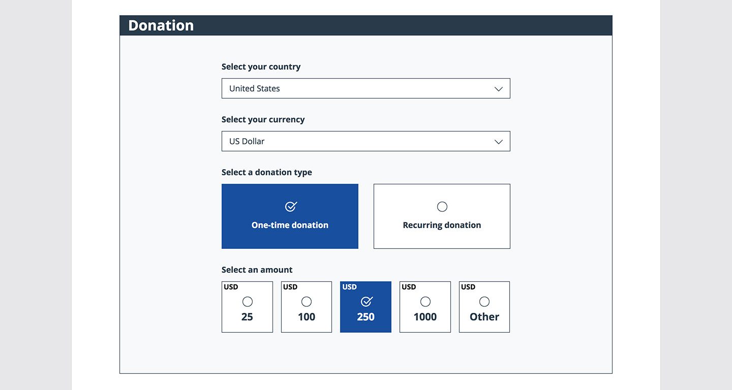 Users can choose between one-time and recurring donations.