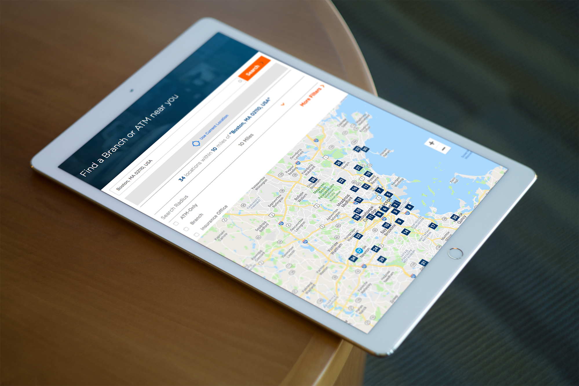 Map of Eastern Bank locations and ATMs