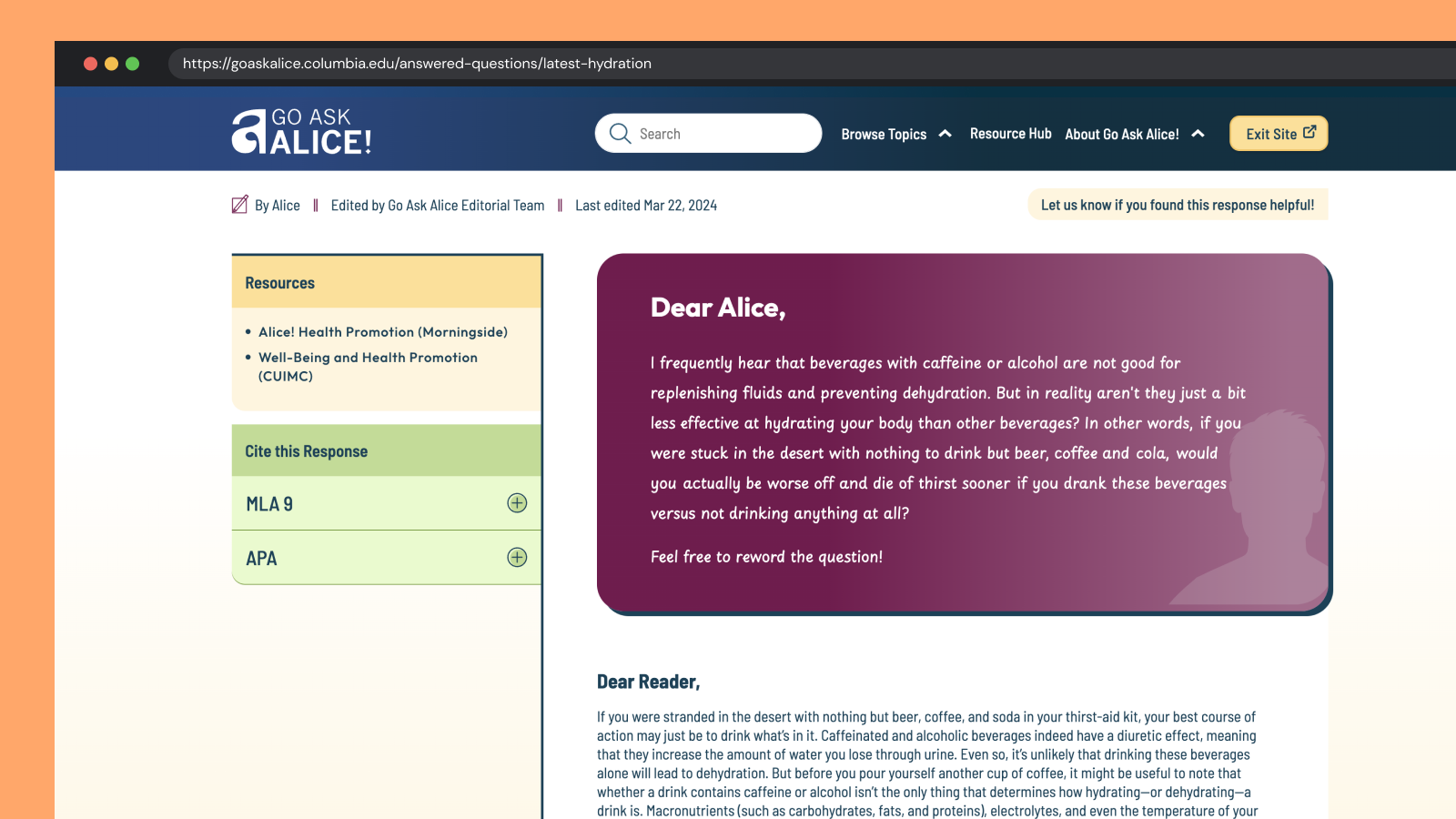 Sceen capture of the Question page