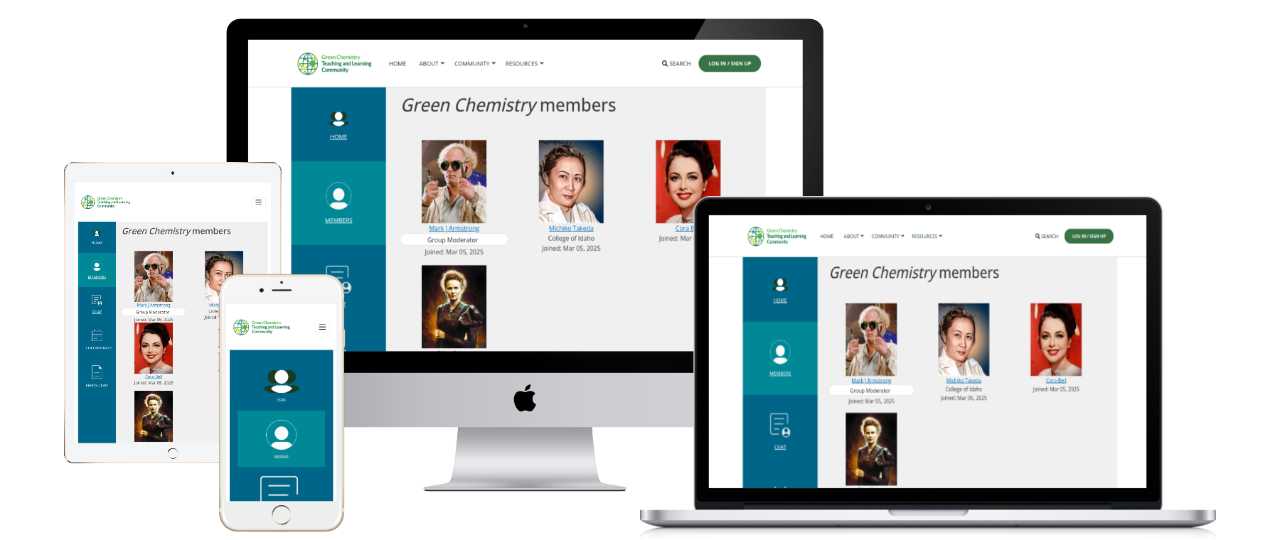  screenshot of the Green Chemistry group's member listing with member profile names and photos