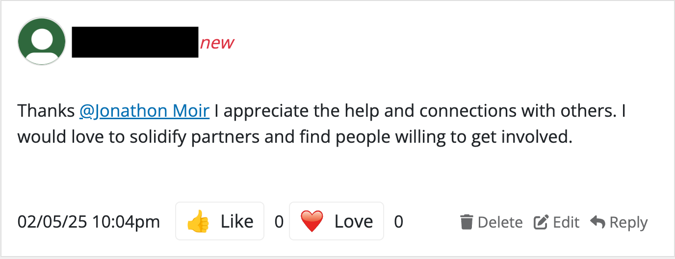 Screenshot of a comment with like, love, and reply actions