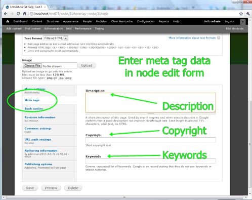 Screenshot of Article node edit form