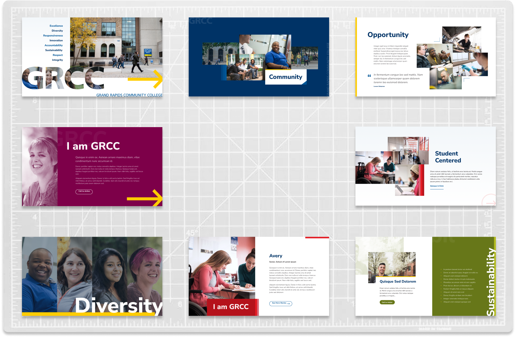 community, diversity, sustainability, opportunity, student centered