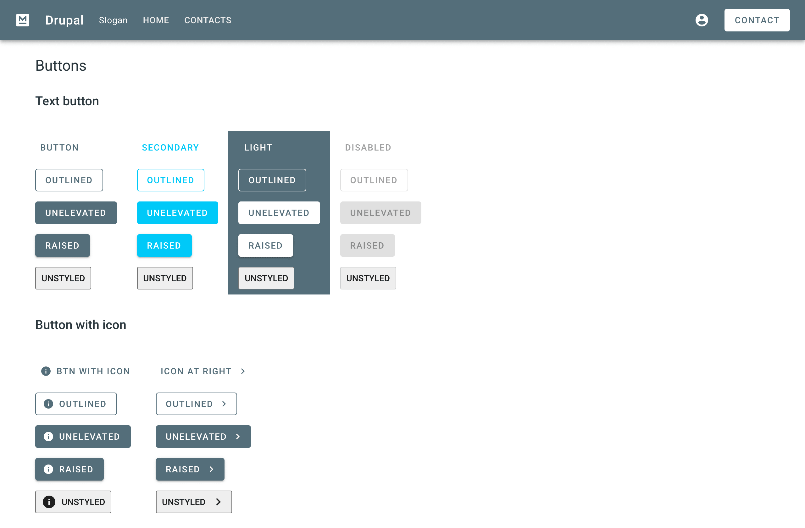 A snapshot of MaterialBase buttons and views