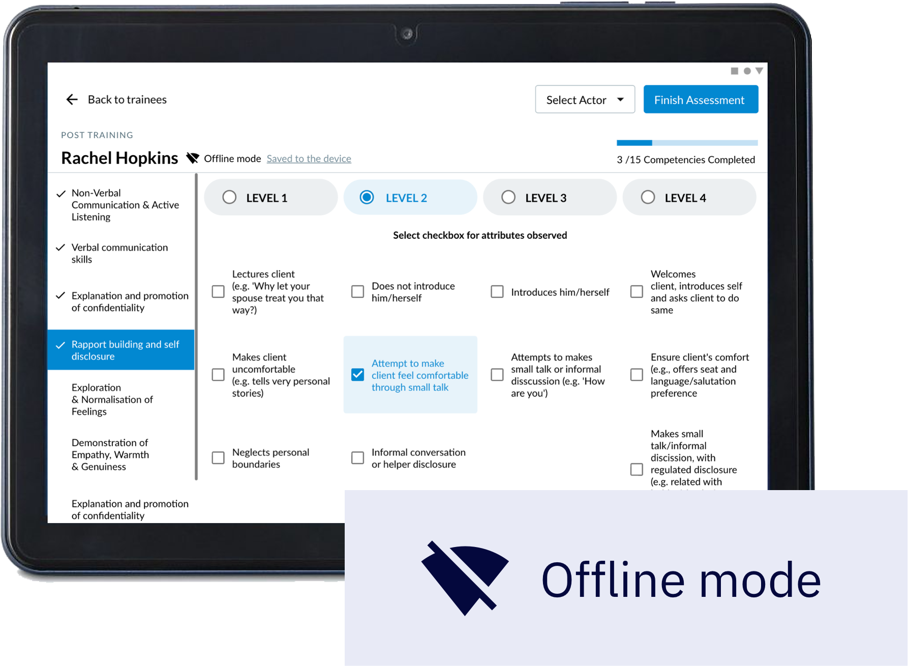 WHO EQUIP assessment mobile app running in PWA offline mode