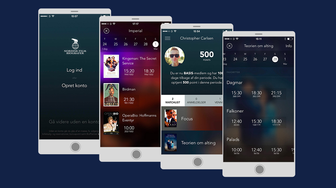 Nordisk Film Cinemas website on multiple device screens