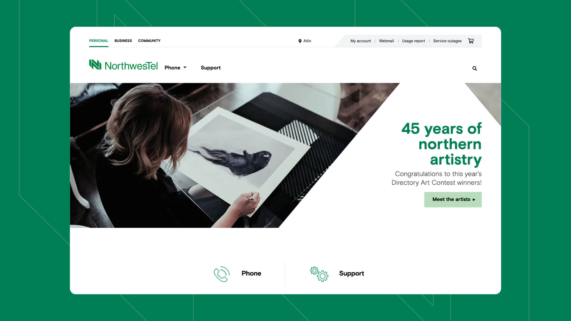 Showcase of the Northwestel new homepage.