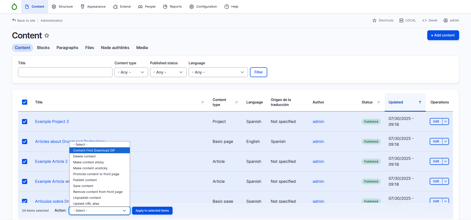 COntent dirst download zip