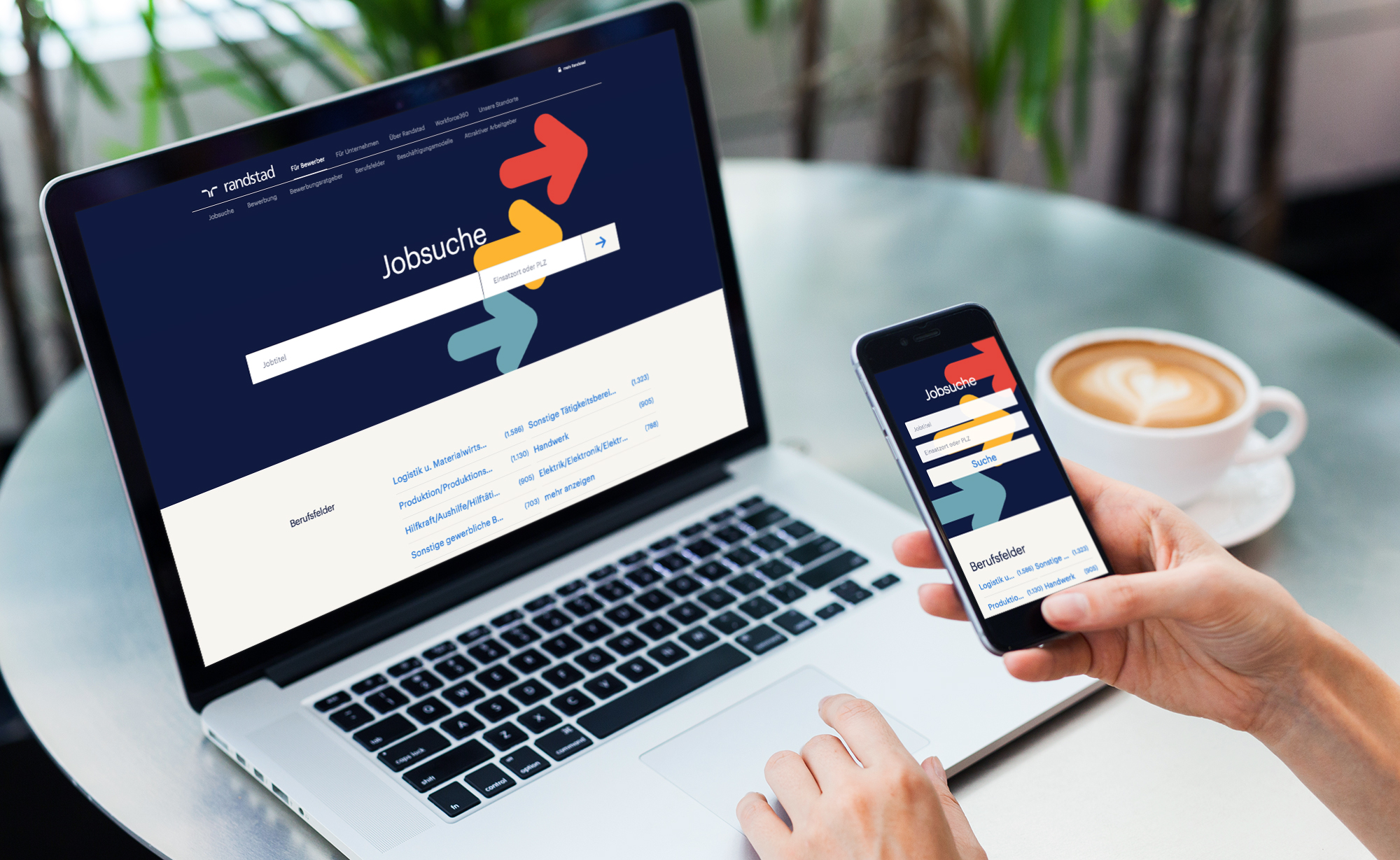 Randstad site on phone and laptop