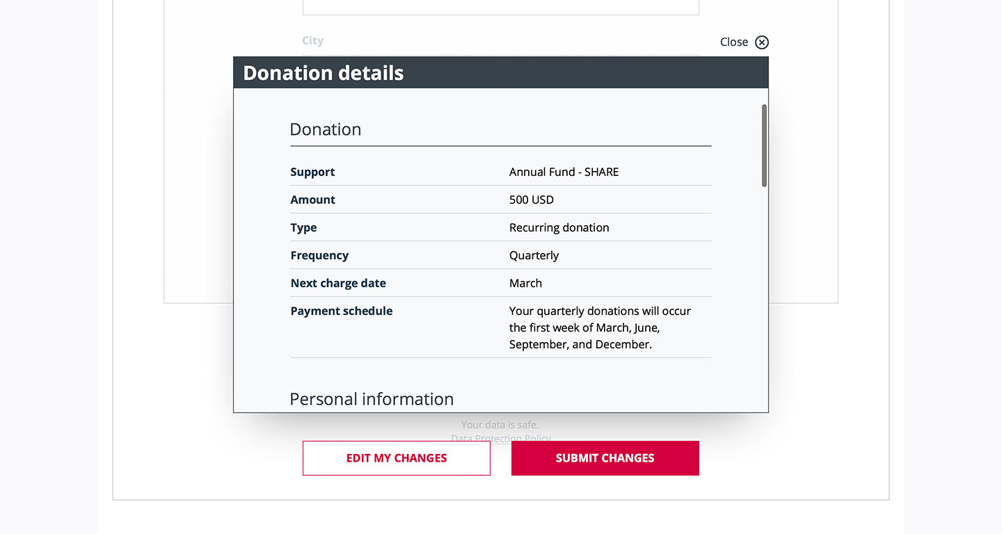 Users can review their entire donation prior to submitting.