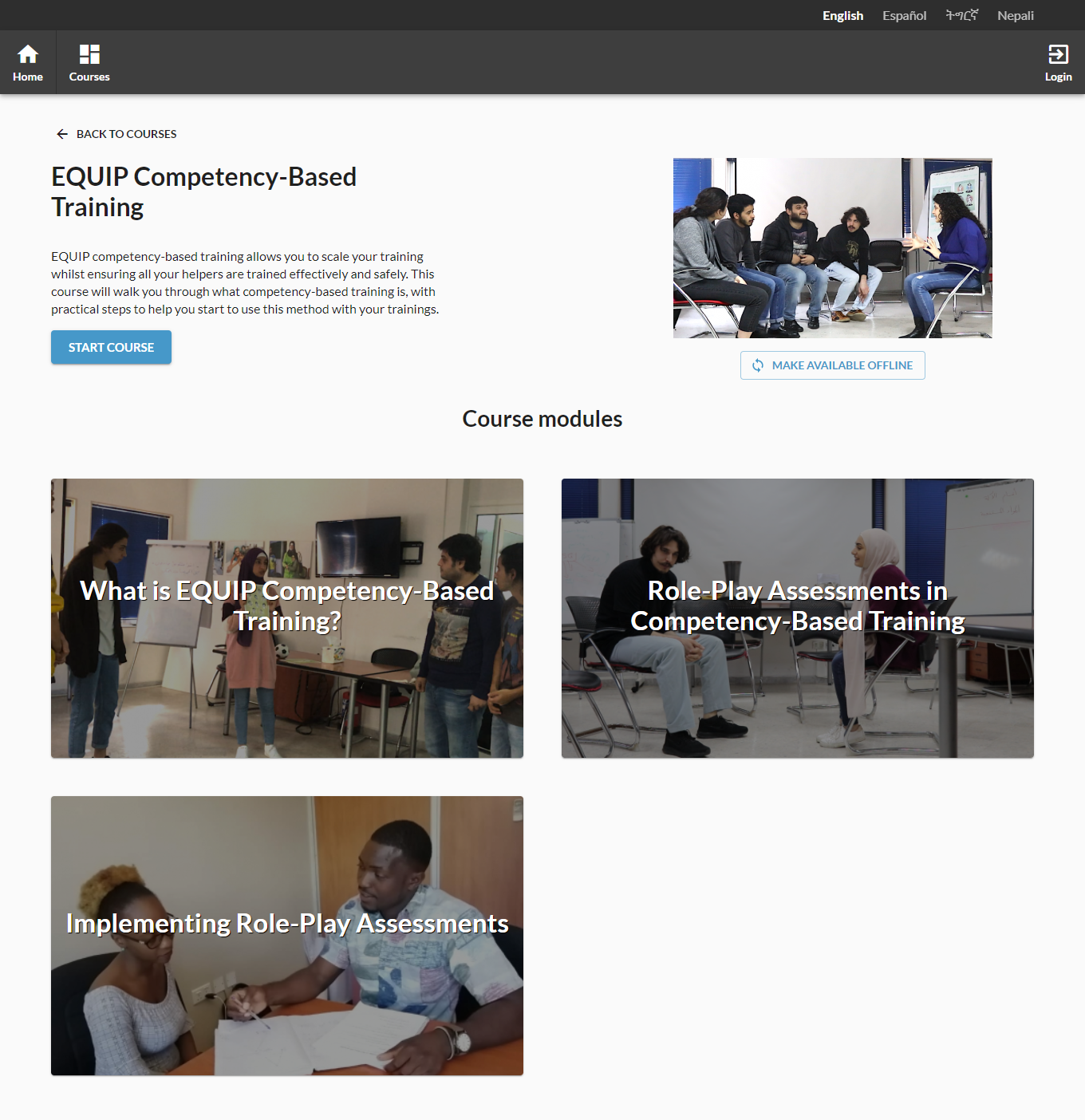 Anu LMS screenshot course modules overview