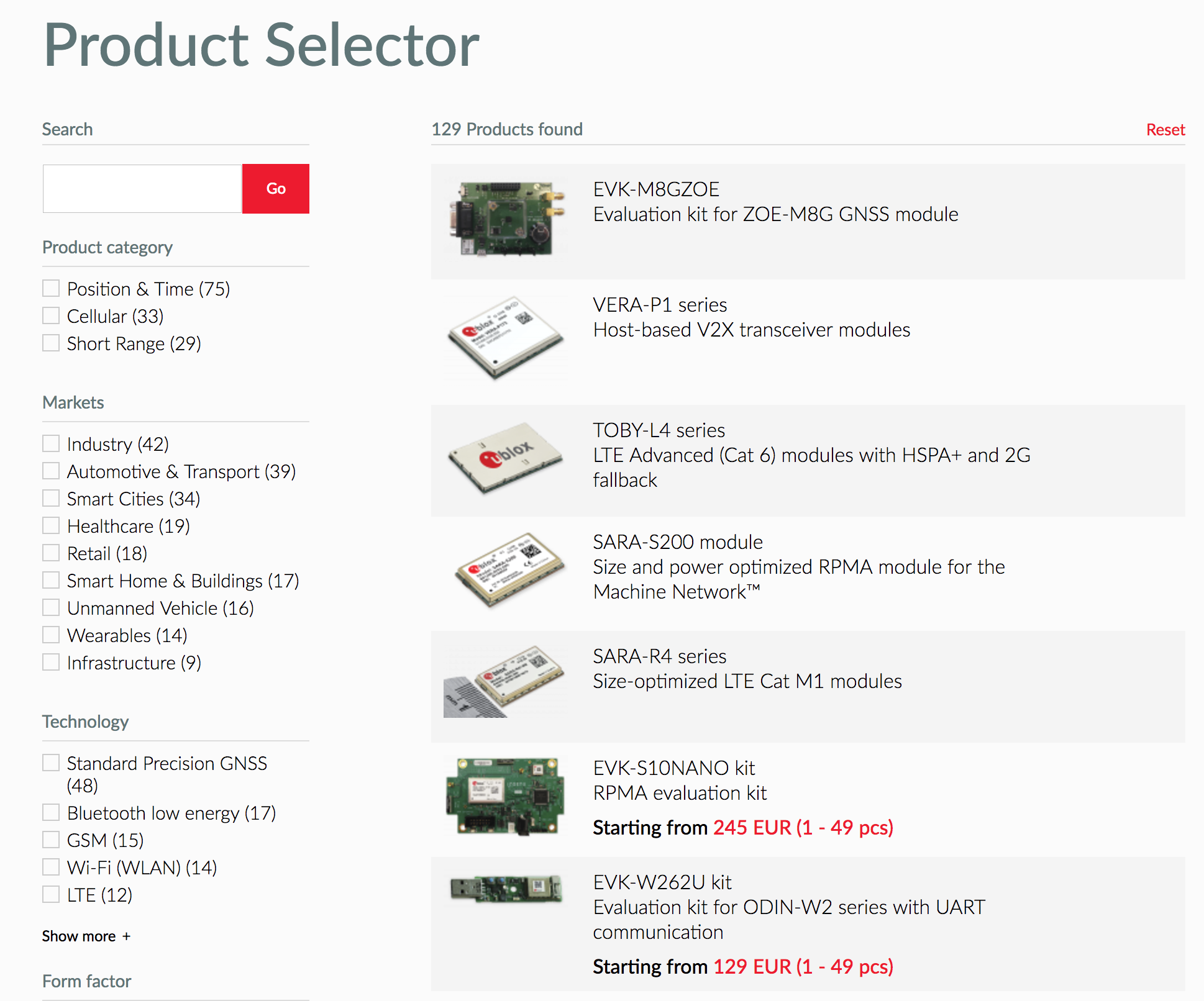 u-blox product selector