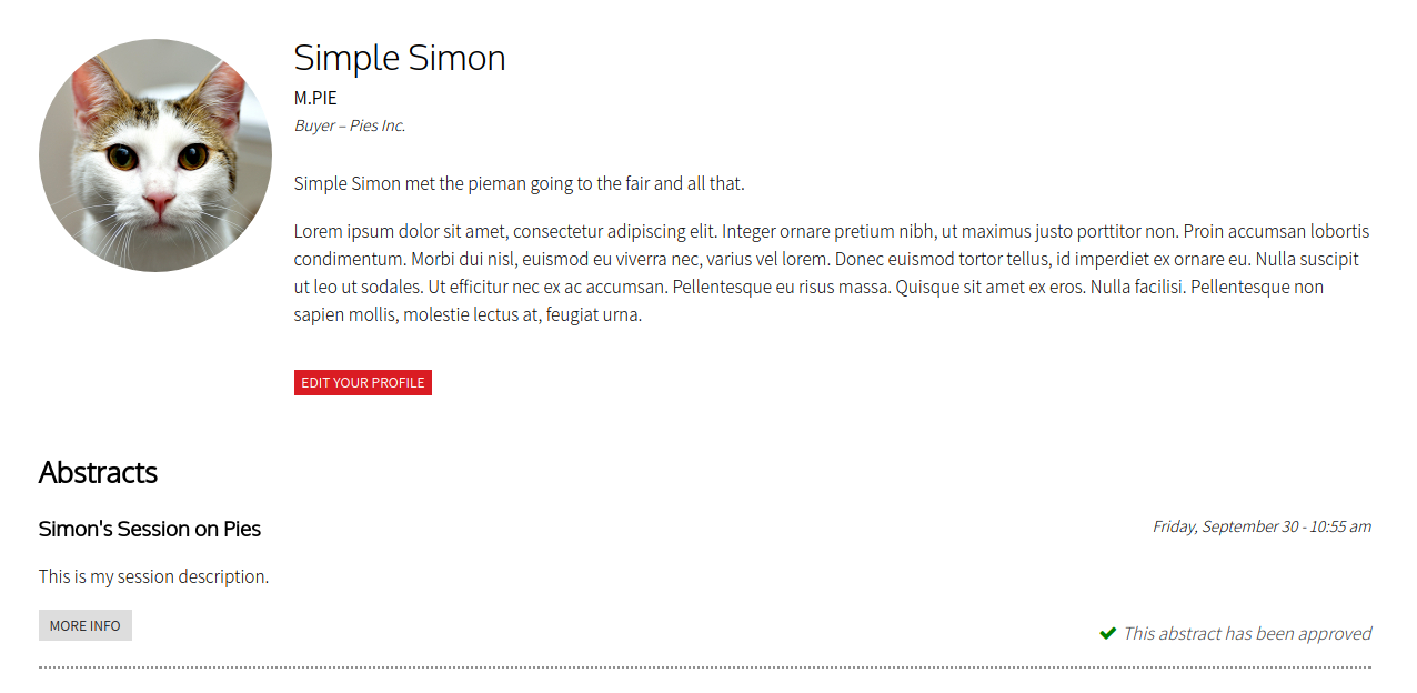 Screenshot: Incomplete user profile