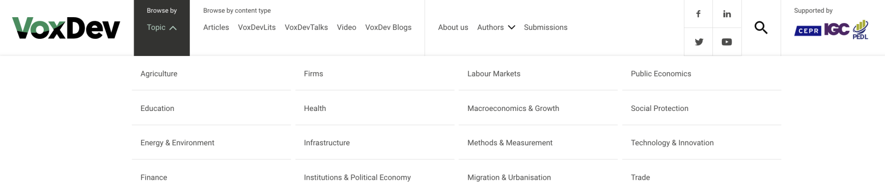 Header, main navigation menu