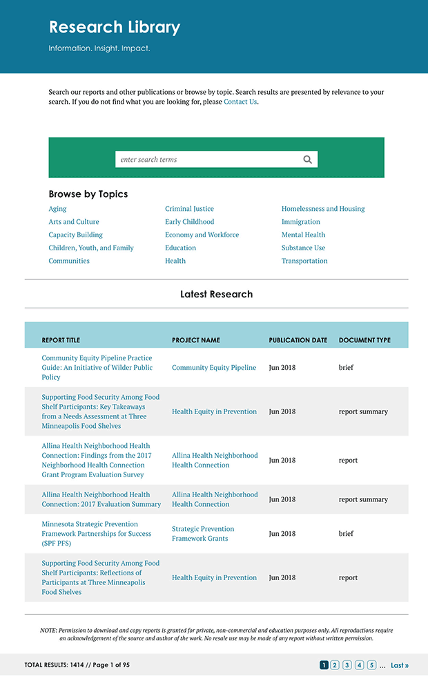 screenshot of Wilder research library