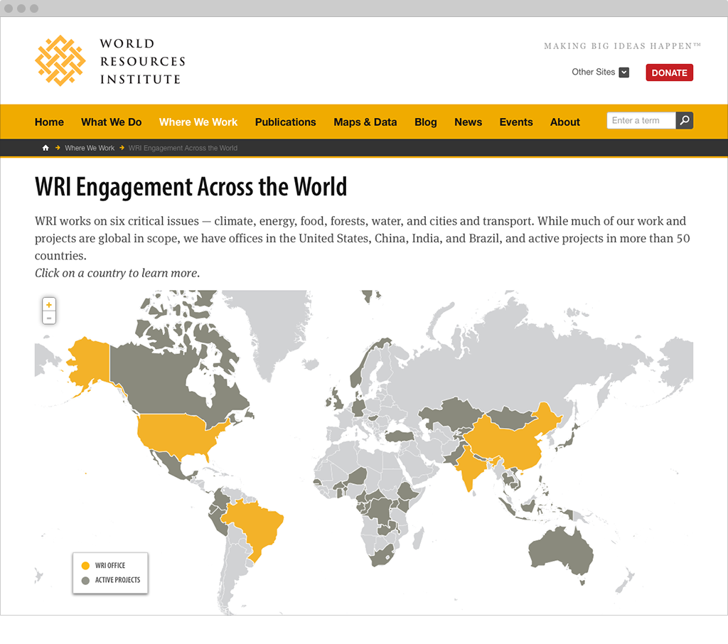 WRI's Engagement Around the World Displayed on a Map